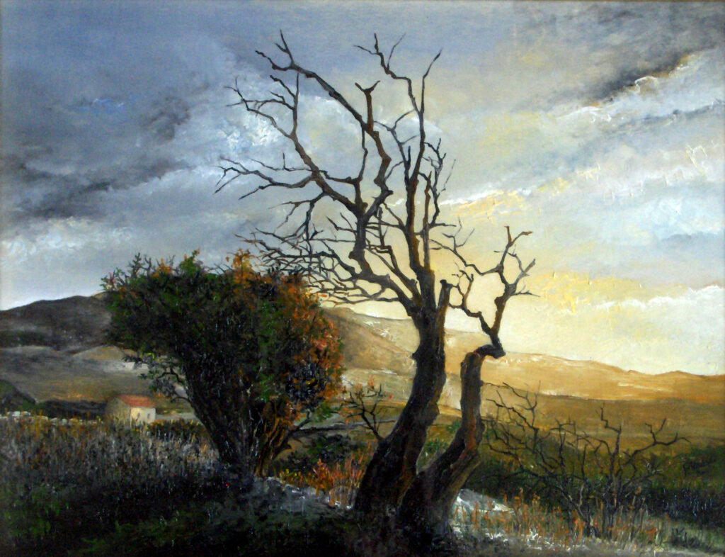 8-2003-Tramonto-in-collina-olio-su-tavola-52X40