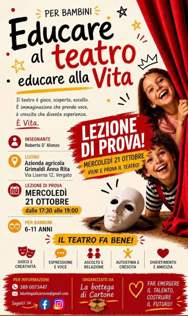 🎭 SI PARTE! IL NOSTRO LABORATORIO DI TEATRO STA PER COMINCIARE! Il gruppo si è formato, l’avventura sta per iniziare… ma c’è ancora posto per chi vuole unirsi a noi!