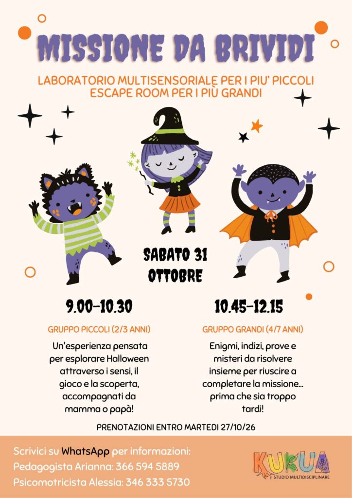 HALLOWEEN: MISSIONE DA BRIVIDO! 👻 Un’occasione speciale per vivere Halloween attraverso esperienze sensoriali, gioco, collaborazione ed enigmi!