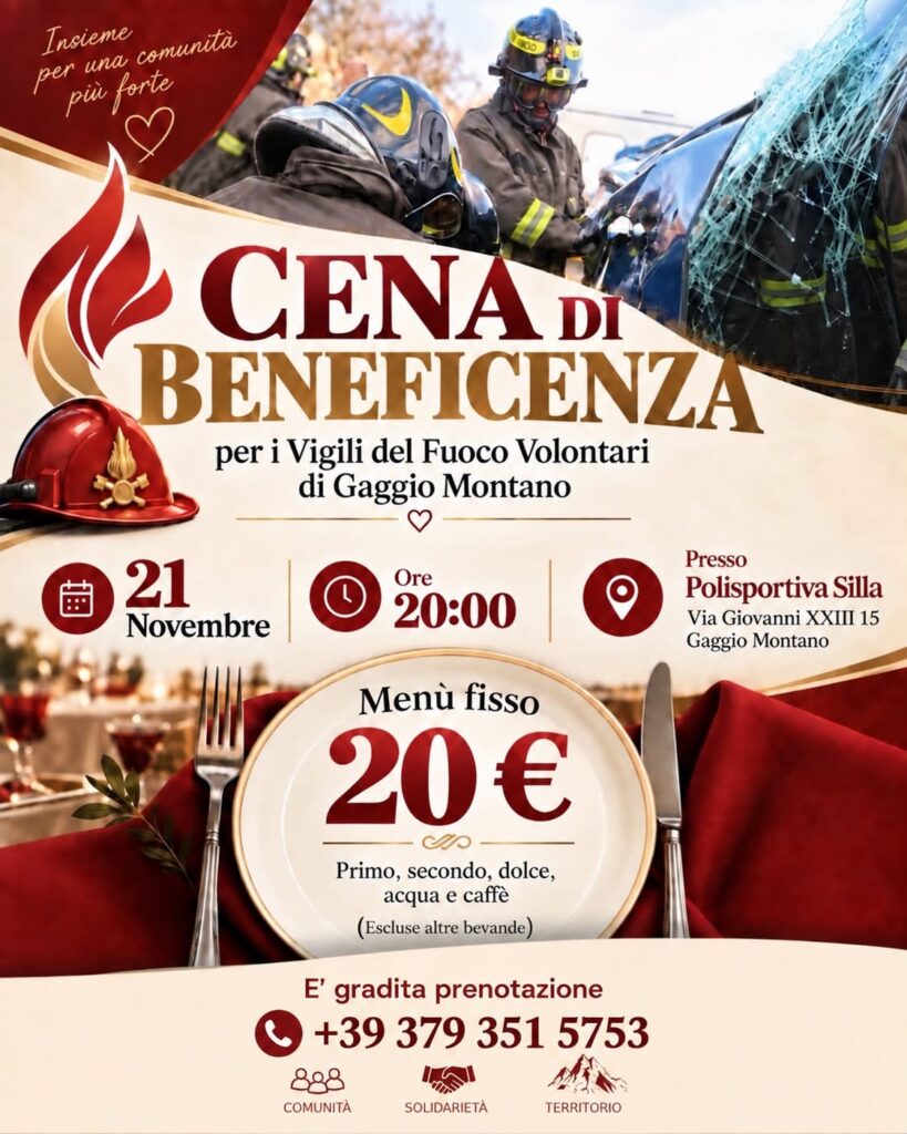 Cena di beneficenza per i Vigili del Fuoco Volontari di Gaggio Montano🚒
