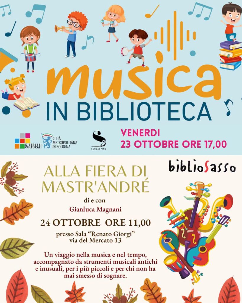 #Biblioteca 📚 🎵Anche questa settimana due appuntamenti per i più piccoli alla #BiblioSasso tra libri e musica: 📍𝗩𝗲𝗻𝗲𝗿𝗱𝗶̀ 𝟮𝟯 𝗼𝘁𝘁𝗼𝗯𝗿𝗲 – 𝗢𝗿𝗲 𝟭𝟳:𝟬𝟬🎼 𝗠𝗨𝗦𝗜𝗖𝗔 𝗜𝗡 𝗕𝗜𝗕𝗟𝗜𝗢𝗧𝗘𝗖𝗔 per i piccolis
