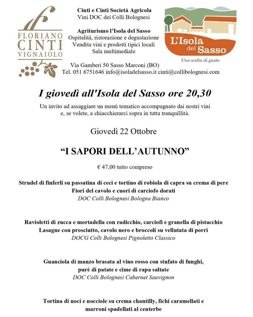 🍂 “I SAPORI DELL’AUTUNNO” – I giovedì all’Isola del Sasso