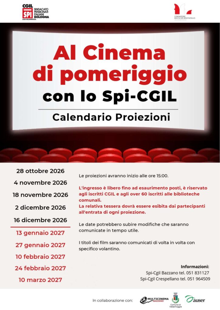 Al Cinema di pomeriggio con lo Spi-CGIL: il calendario delle proiezioni 2026/2027